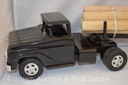 Tonka Toys log truck, black cab and trailer