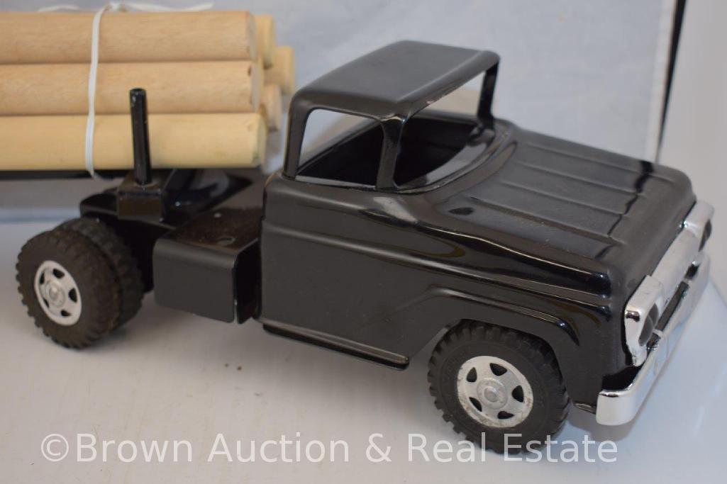 Tonka Toys log truck, black cab and trailer