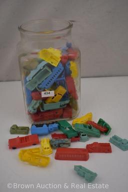 100+ tiny plastic toy cars/trucks/railroad cars