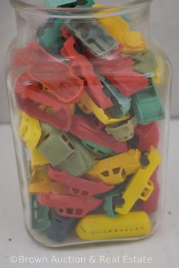 100+ tiny plastic toy cars/trucks/railroad cars