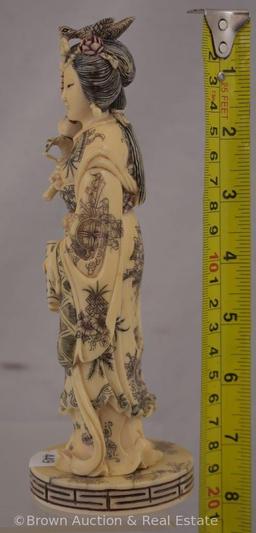 Oriental 7.5" hand carved decorated figurine of woman