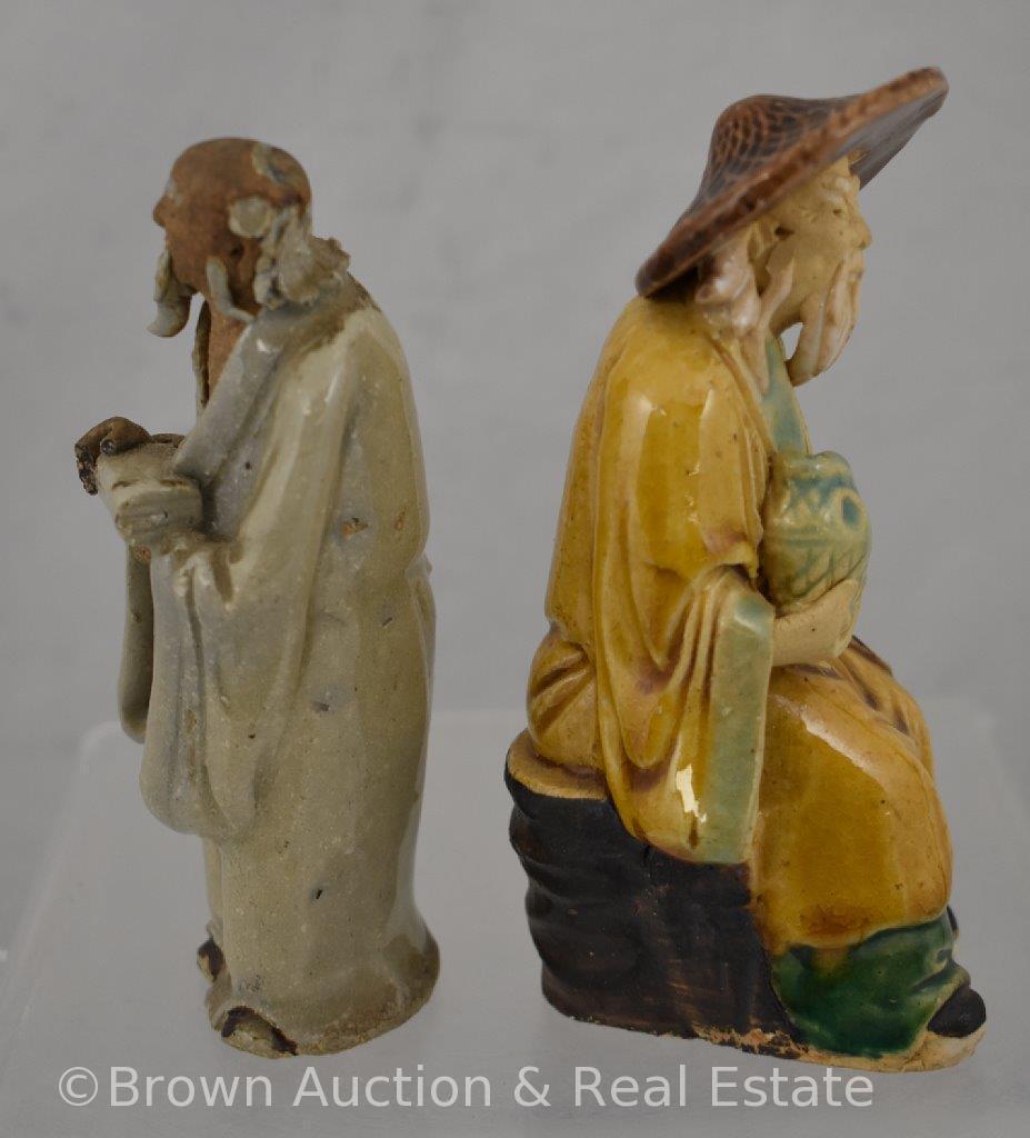 (4) Chinese clay mud men glazed figurines