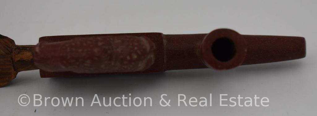 Indian peace pipe, carved buffalo, 19.5"l