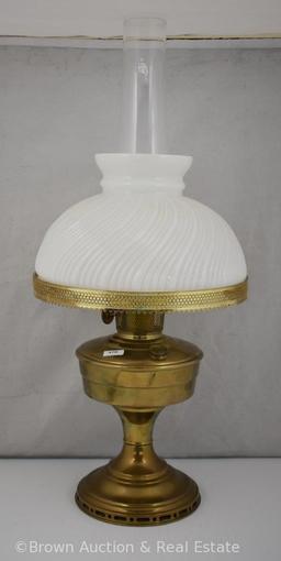 Aladdin brass lamp with swirl milkglass shade