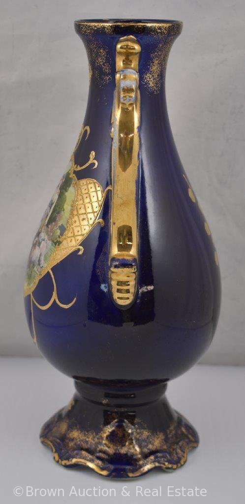 Pr. Cobalt 13"h vases with gold gilt