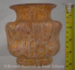 Loetz-style 5"h vase, irid. peach color