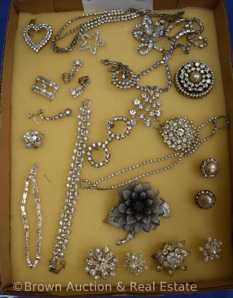 Box of assorted rhinestones jewelry