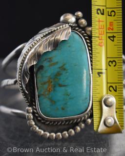 Silver bracelet with large turquoise stone