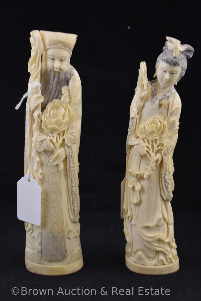 Pr. Oriental hand carved 8" figurines