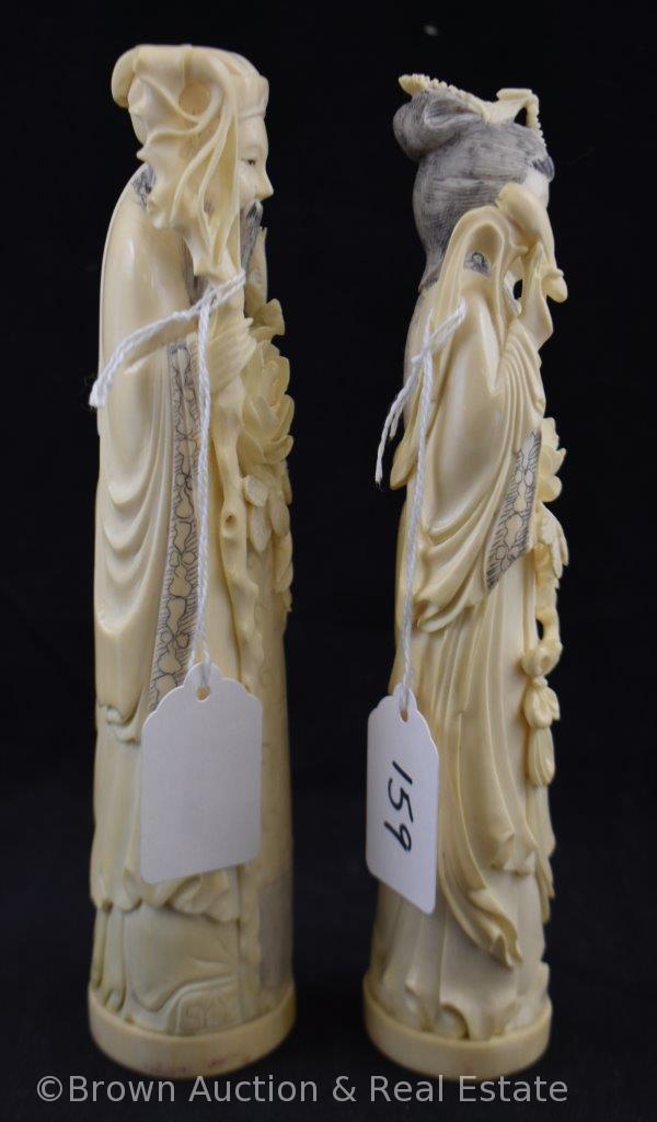 Pr. Oriental hand carved 8" figurines