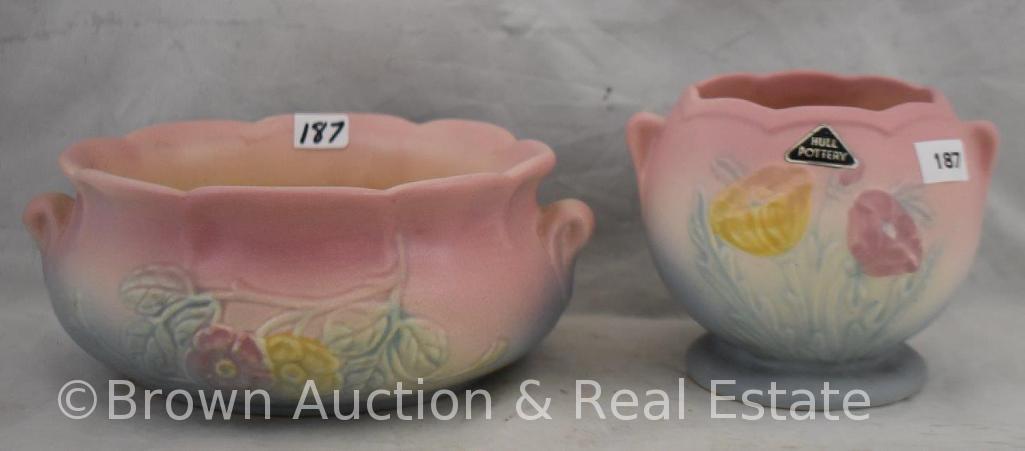 (2) Hull Pottery pieces, pink/blue