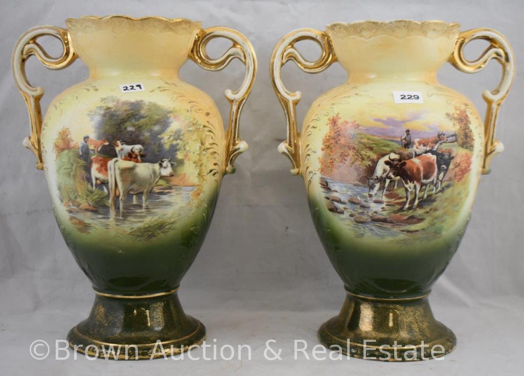 Pr. mrkd. Calias/made in England 10.5"h scenic vases