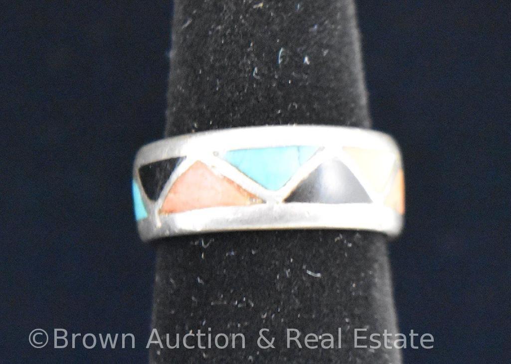 (3) Silver bands with turquoise and/or black onyx stones