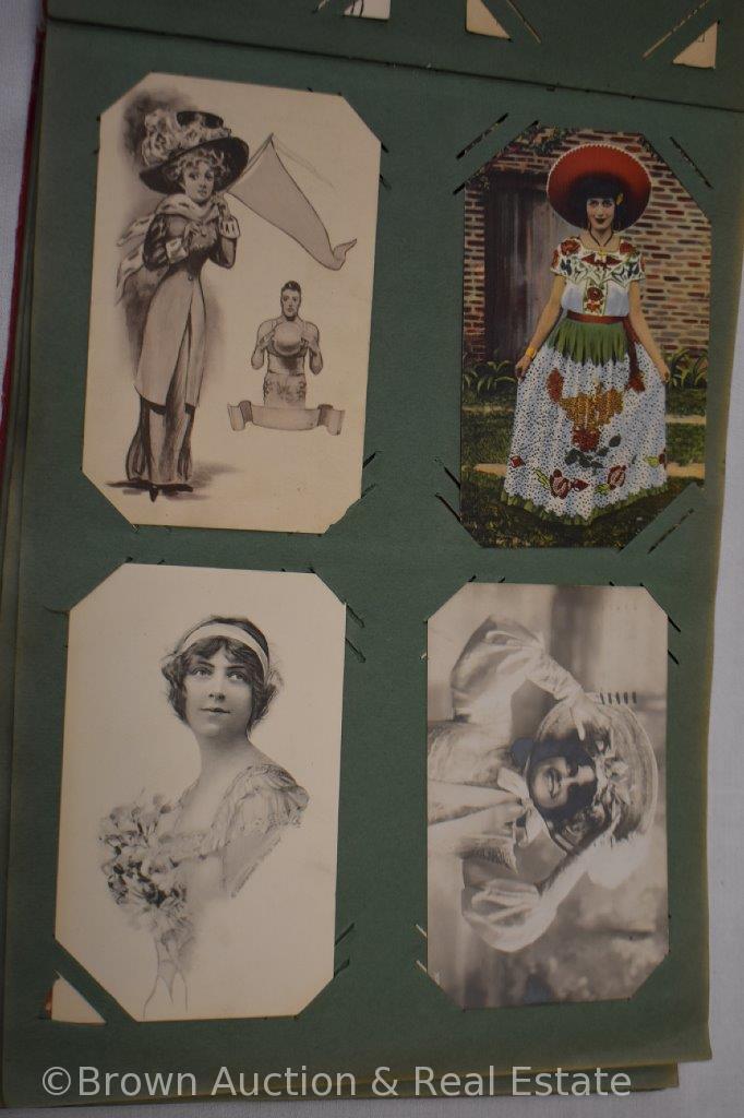 Post card album full of mostly portrait cards