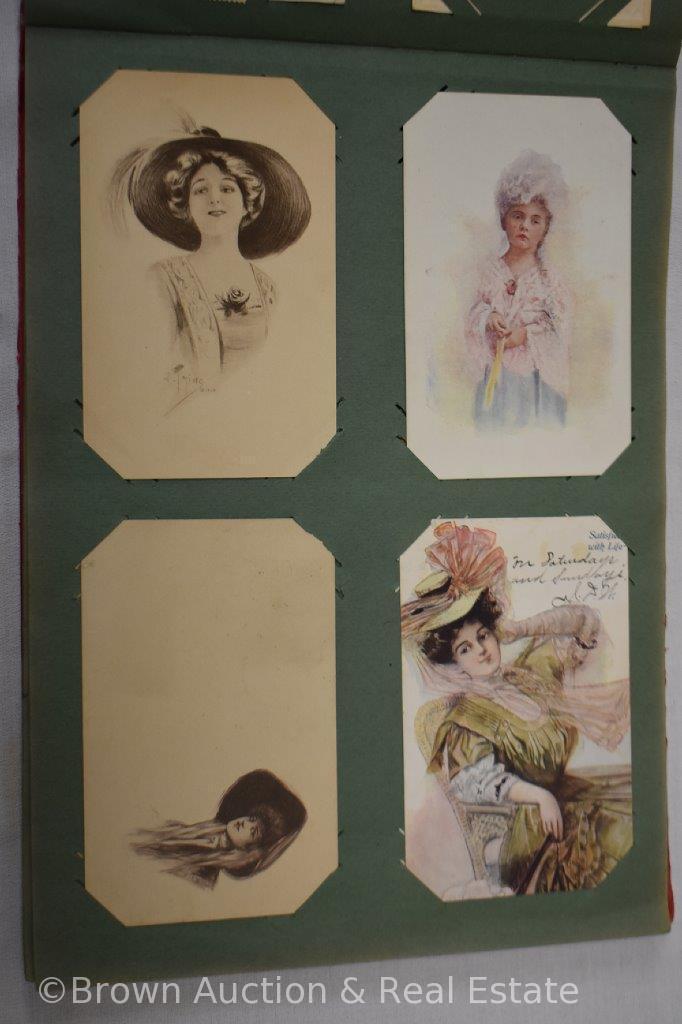 Post card album full of mostly portrait cards