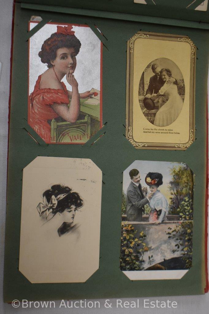 Post card album full of mostly portrait cards