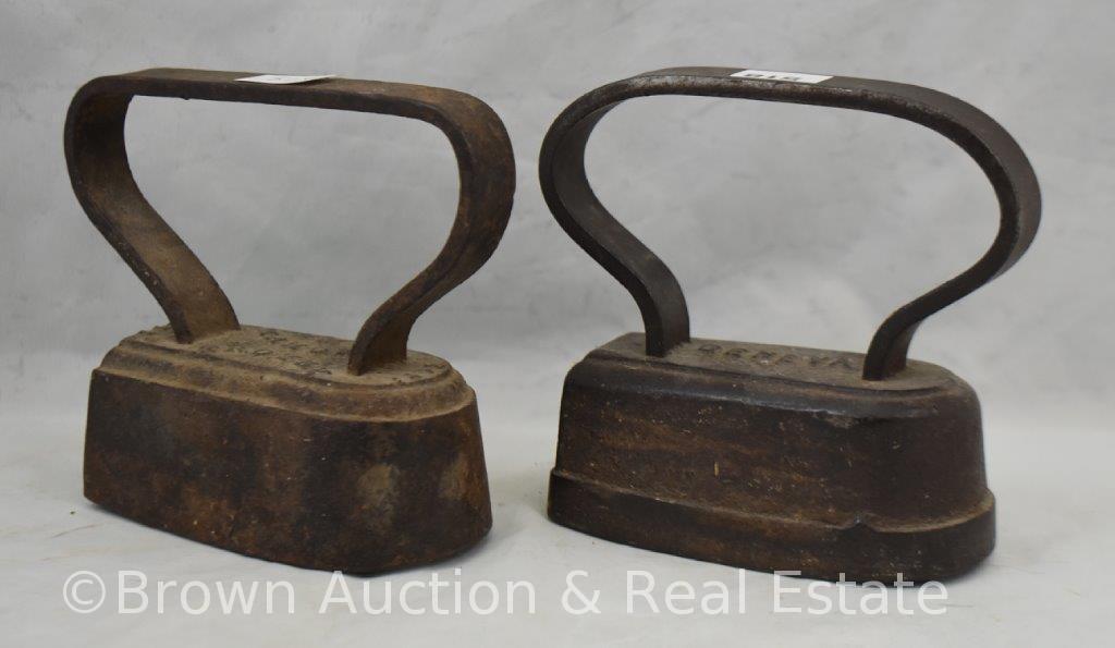 (2) Cast Iron hatmaker's finishing sad irons