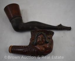 Pipe with lady leg stem; extra hand carved bowl/top of naked lady