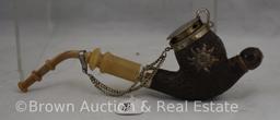 Hand carved Meerschaum pipe with silver hinged lid