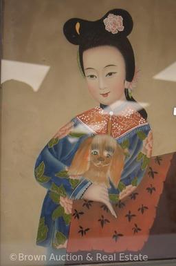 (2) Reverse paintings of Princesses with their pets