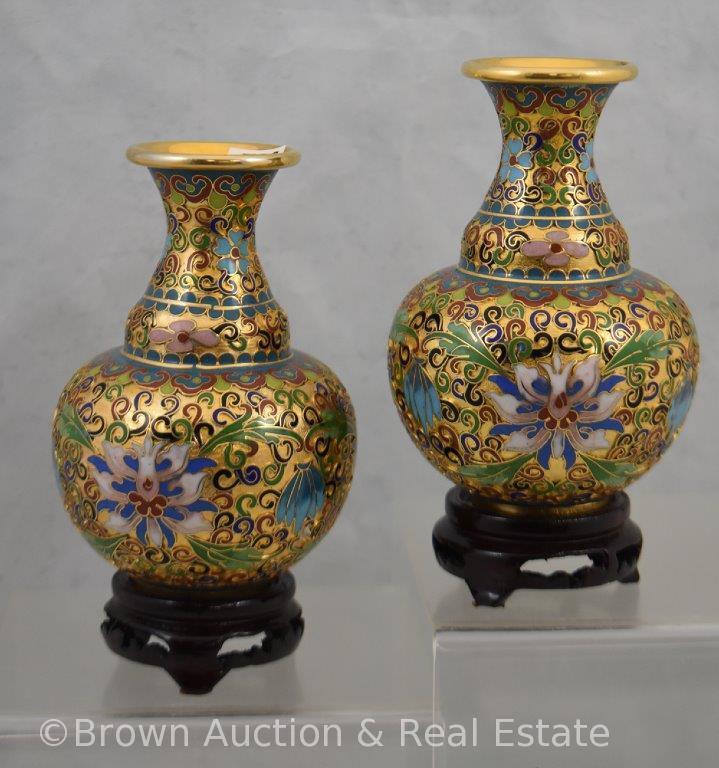 Pr. Chinese Cloisonne 5" vases in original packaging