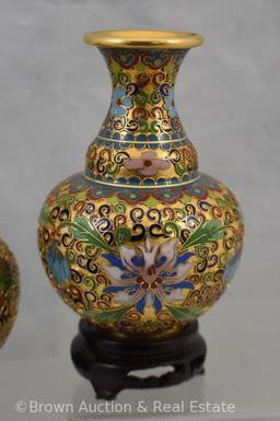 Pr. Chinese Cloisonne 5" vases in original packaging