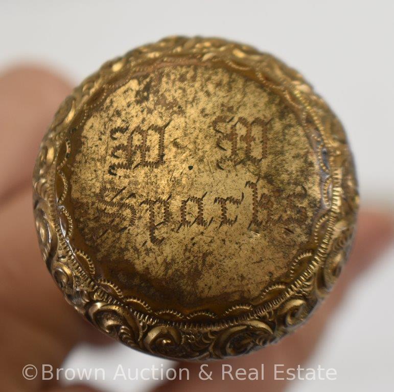 (2) Victorian umbrella handles, rolled gold, one has mother of pearl inlay