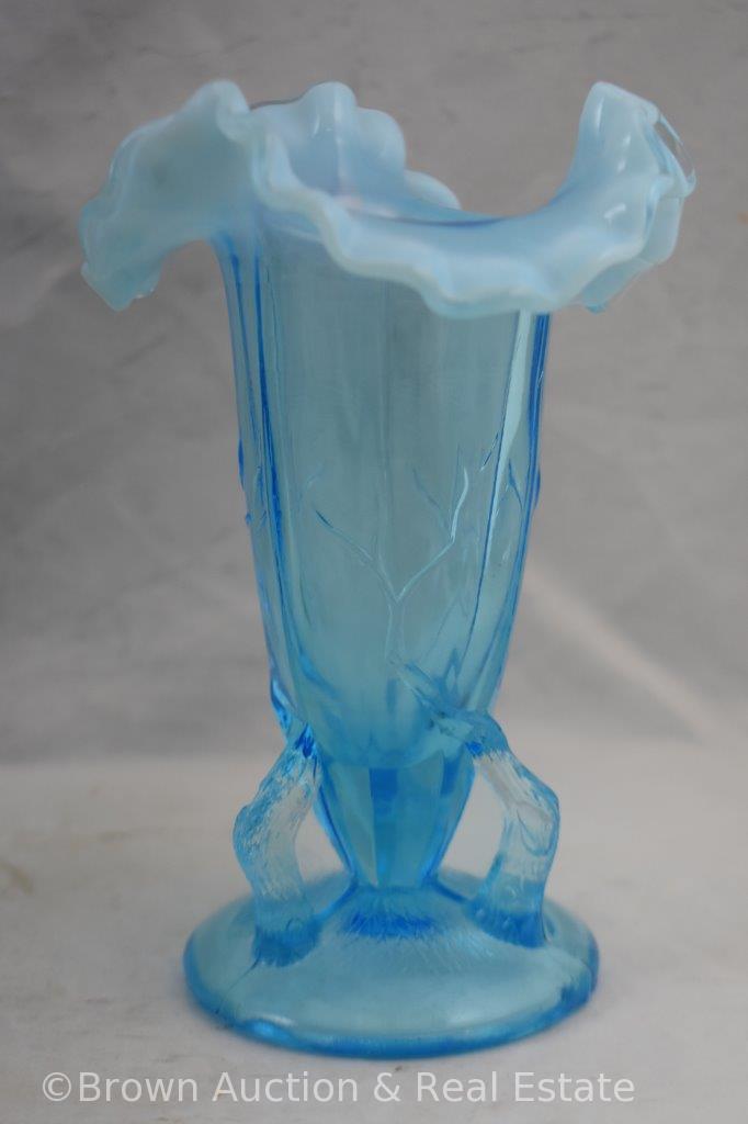 (3) Blue opalescent vases