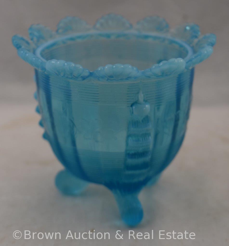 (3) Blue opalescent bowls/rose bowls