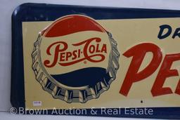Pepsi embossed tin advertising sign, single sided