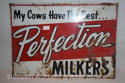 Perfection Milkers single sided embossed tin tacker sign