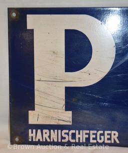 "P&H Harnischfeger Corp." single sided porcelain advertising sign