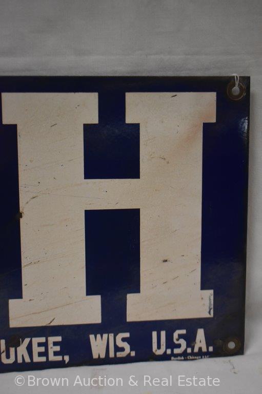 "P&H Harnischfeger Corp." single sided porcelain advertising sign