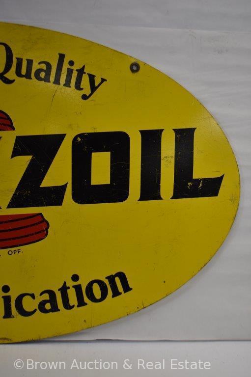 "Pennzoil Safe Lubrication" advertising double sided tin oval sign