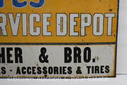 "United States Tires Sales and Service Depot" tin advertising sign