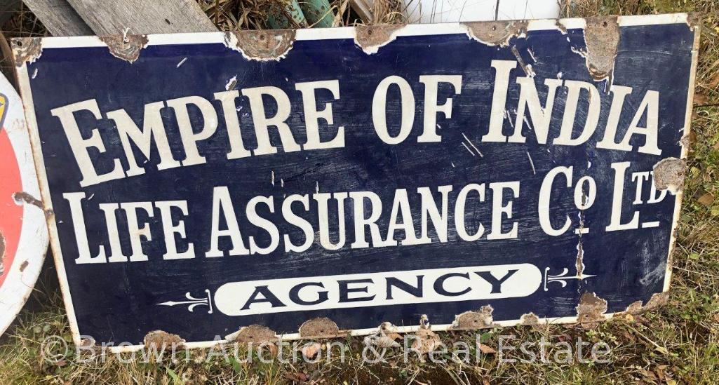 Empire of India Life Assurance Co. single sided porcelain advertising sign
