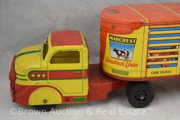 Marx tin litho "Marcrest Livestock Lines" truck and trailer