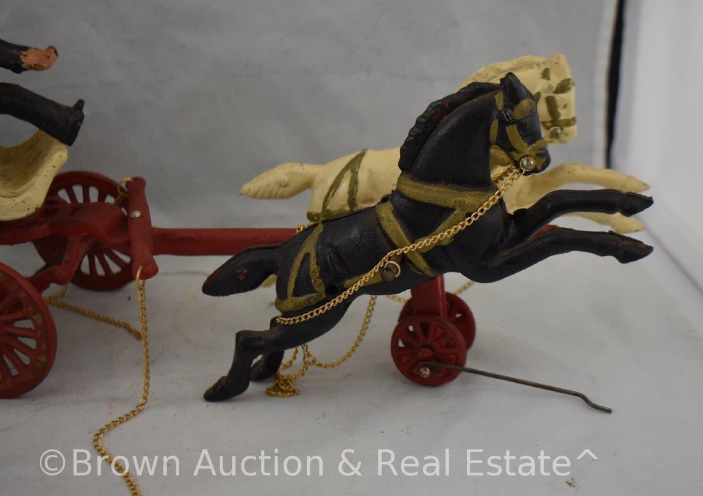 Cast Iron horse drawn fire wagon with 2 firemen