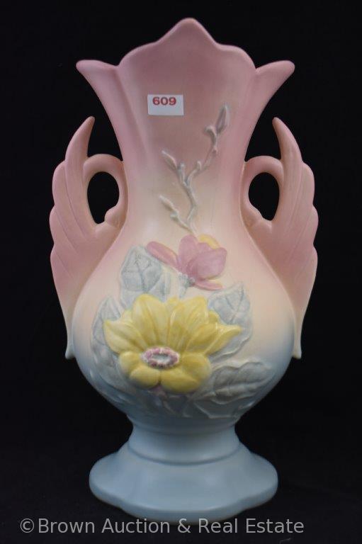 Hull Magnolia 17-12" vase, pink/blue