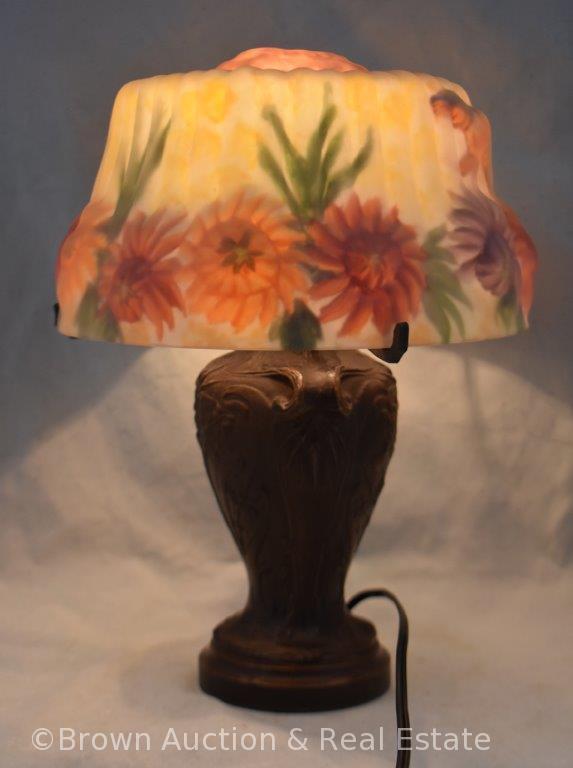 Pairpoint-style 13" tall lamp with reverse painted shade