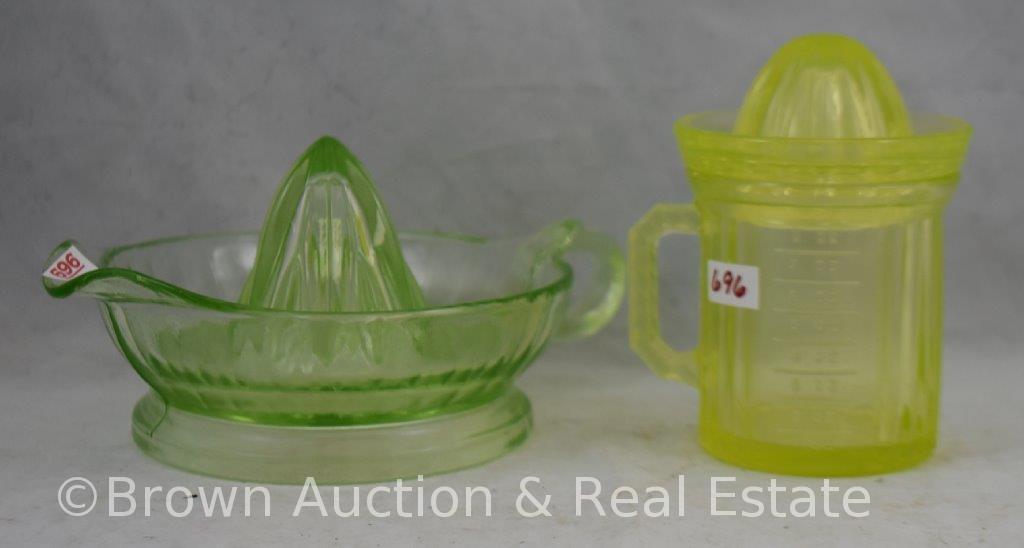 Green uranium reamer/juicer and Vaseline measuring cup with reamer