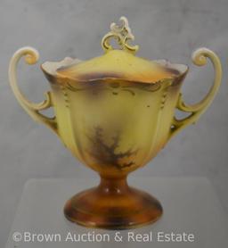 R.S. Prussia sugar bowl w/lid, Cottage scene