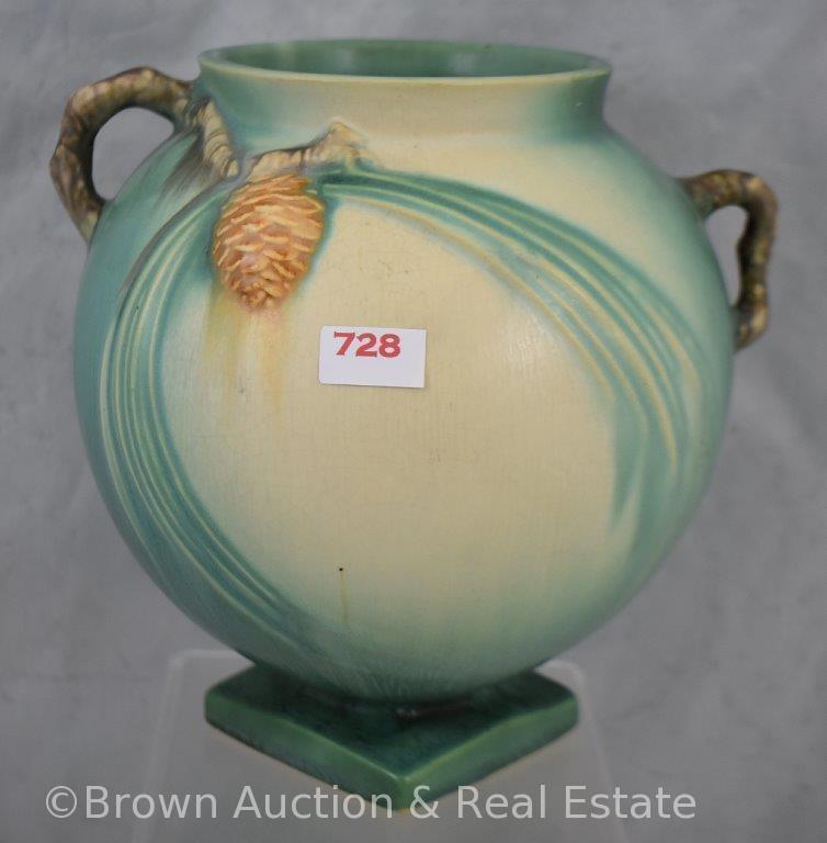 Roseville Pine Cone 745-7" pedestal vase, green