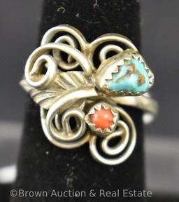 Turquoise and coral ring
