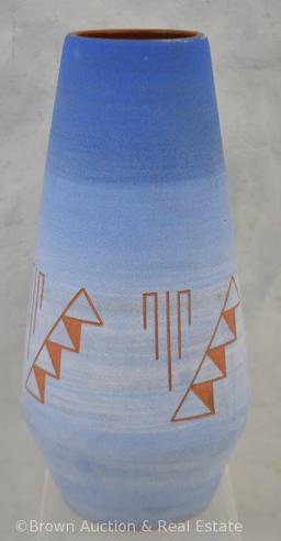 Native American 9" vase signed by Red Feather Feathers