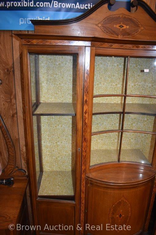 Unusual Provencial-style china cabinet, nice inlaid wood designing