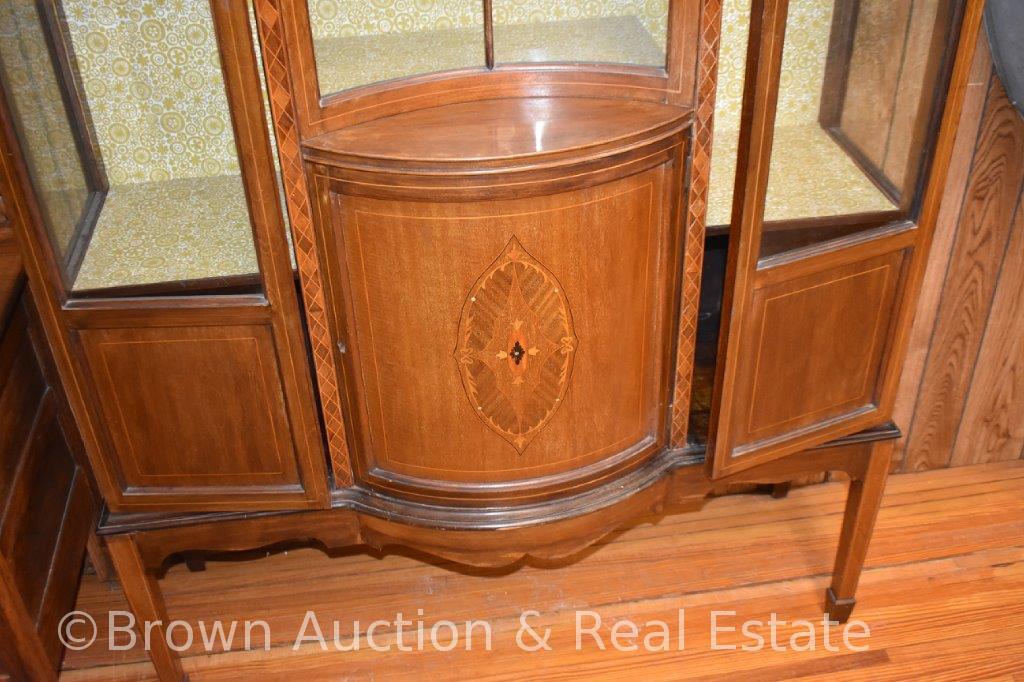 Unusual Provencial-style china cabinet, nice inlaid wood designing