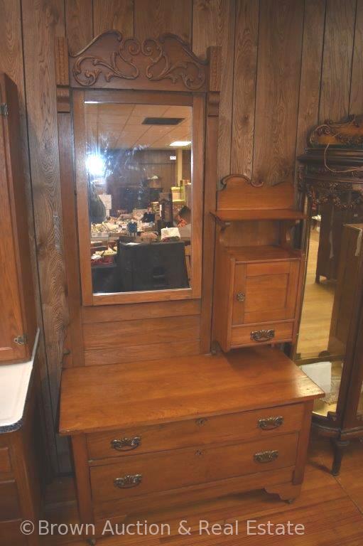 Oak Victorian Princess 2-drawer dresser, hat box and candle shelf