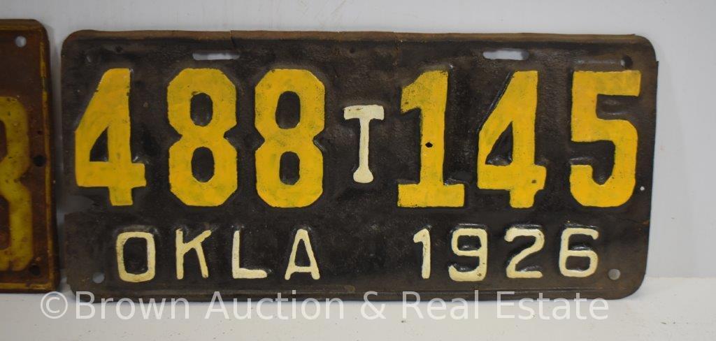 (5) Oklahoma license plates, 1920's