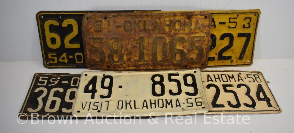 (6) Oklahoma license plates: 1951, 53, 54, 56, 58, 59,